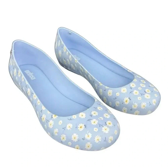Melissa Floral Ballet Flats Sandals Shoes Size 6 Blue Daisies Pull On Round Toe - Picture 2 of 8
